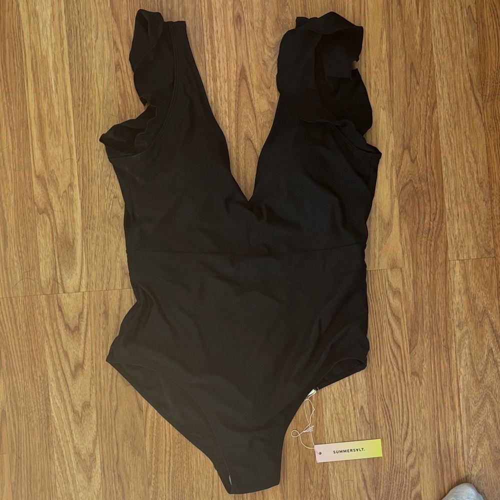 Summersalt Elegant Black Swimsuit with Ruffle Sleeves